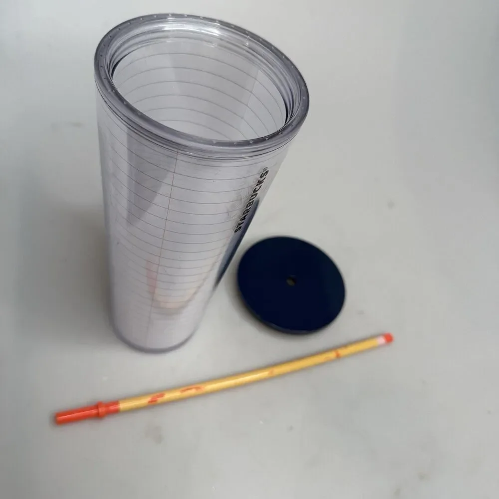 Starbucks Venti 24 fl oz Travel Tumbler Notebook Paper Design EUC